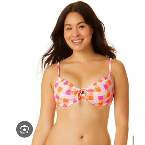No Boundaries Pink & Orange Checkered Bikini NWT Small 3-5 - Picture 7 of 7